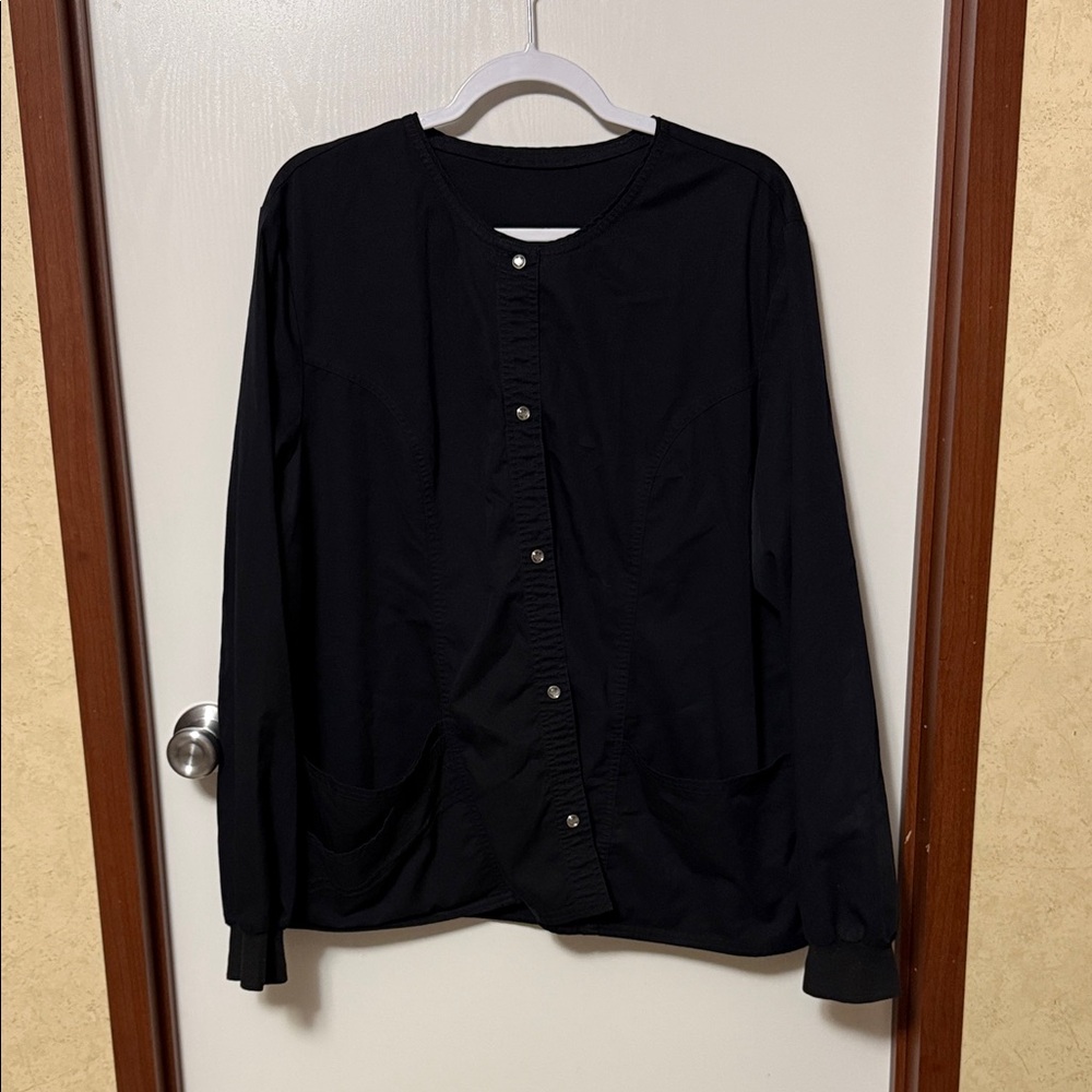 Cherokee Black Button-Up Scrub Jacket